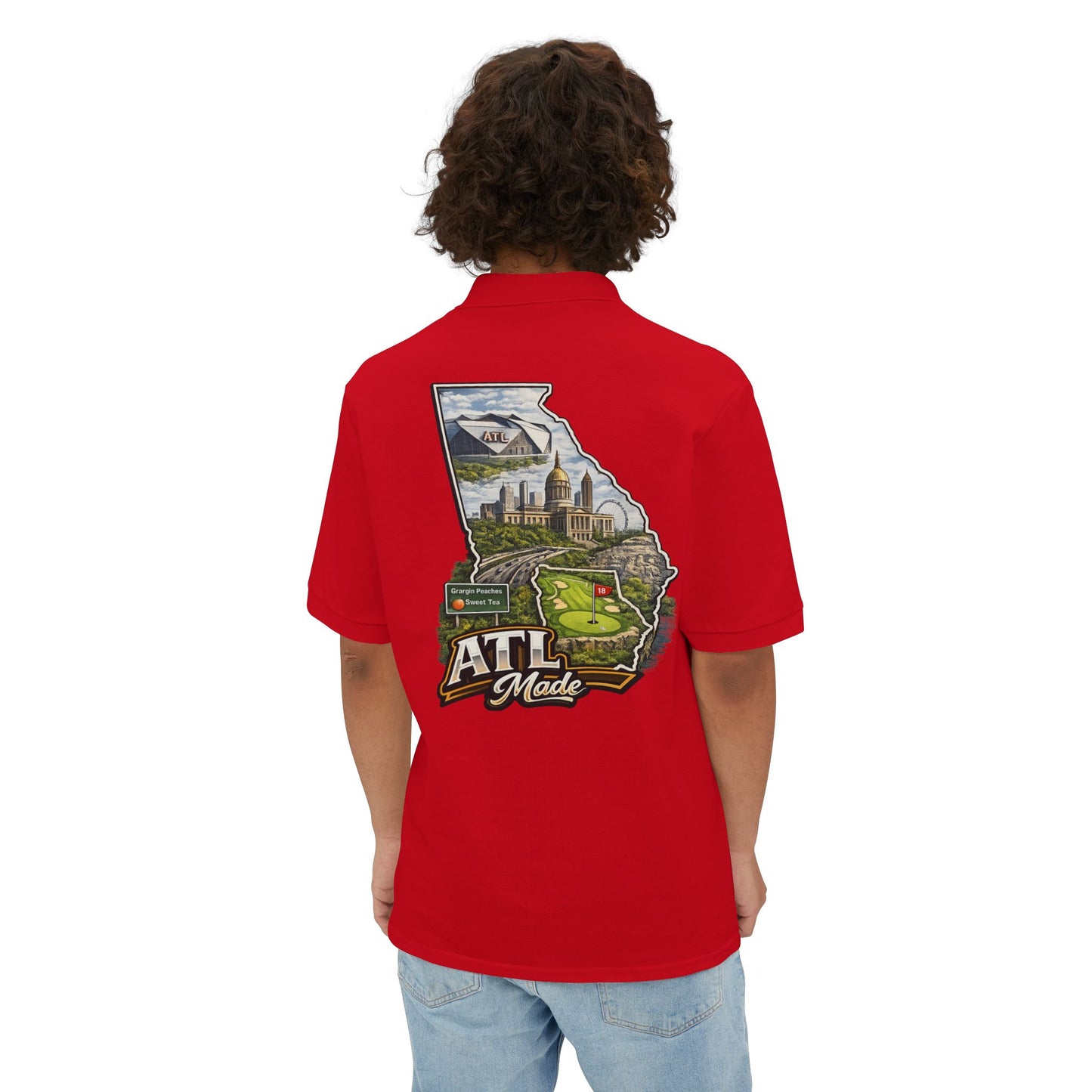 ATL Made Georgia Polo Shirt — Atlanta State Map Golf & Cityscape Chest Logo