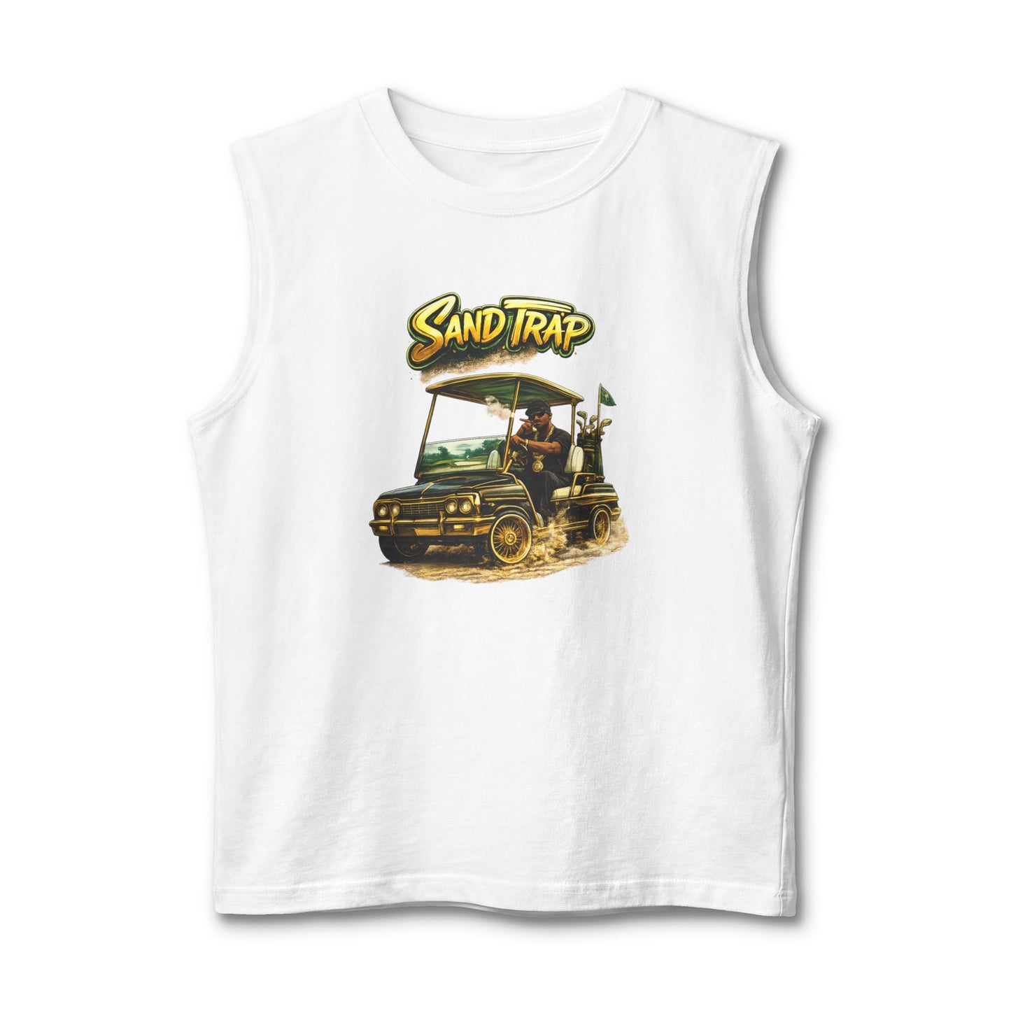 Sand Trap Golf Cart Muscle Tank — Vintage Golf Humor Sleeveless Tee