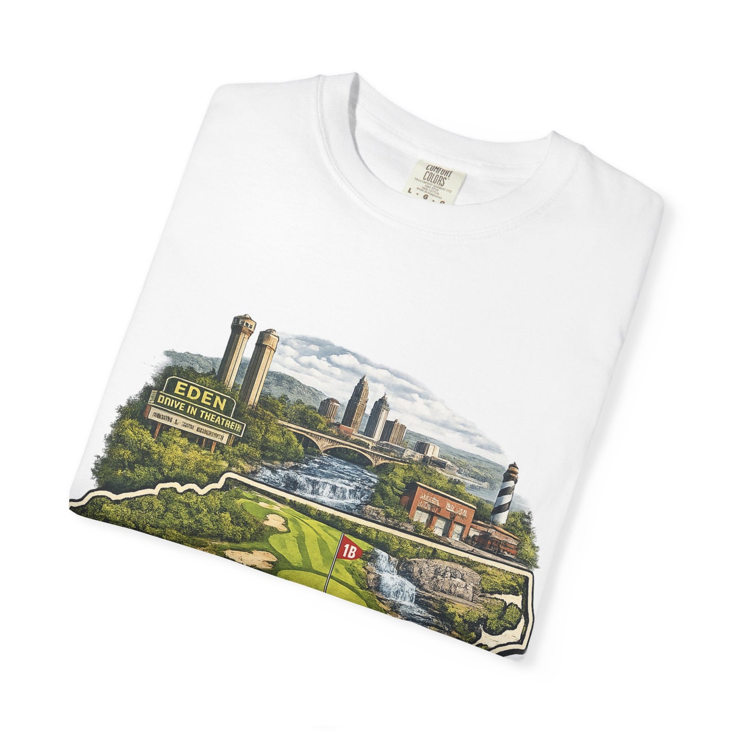 T-Shirt — 'Eden Made' Scenic Cityscape Tee (Vintage Travel/Local Pride)