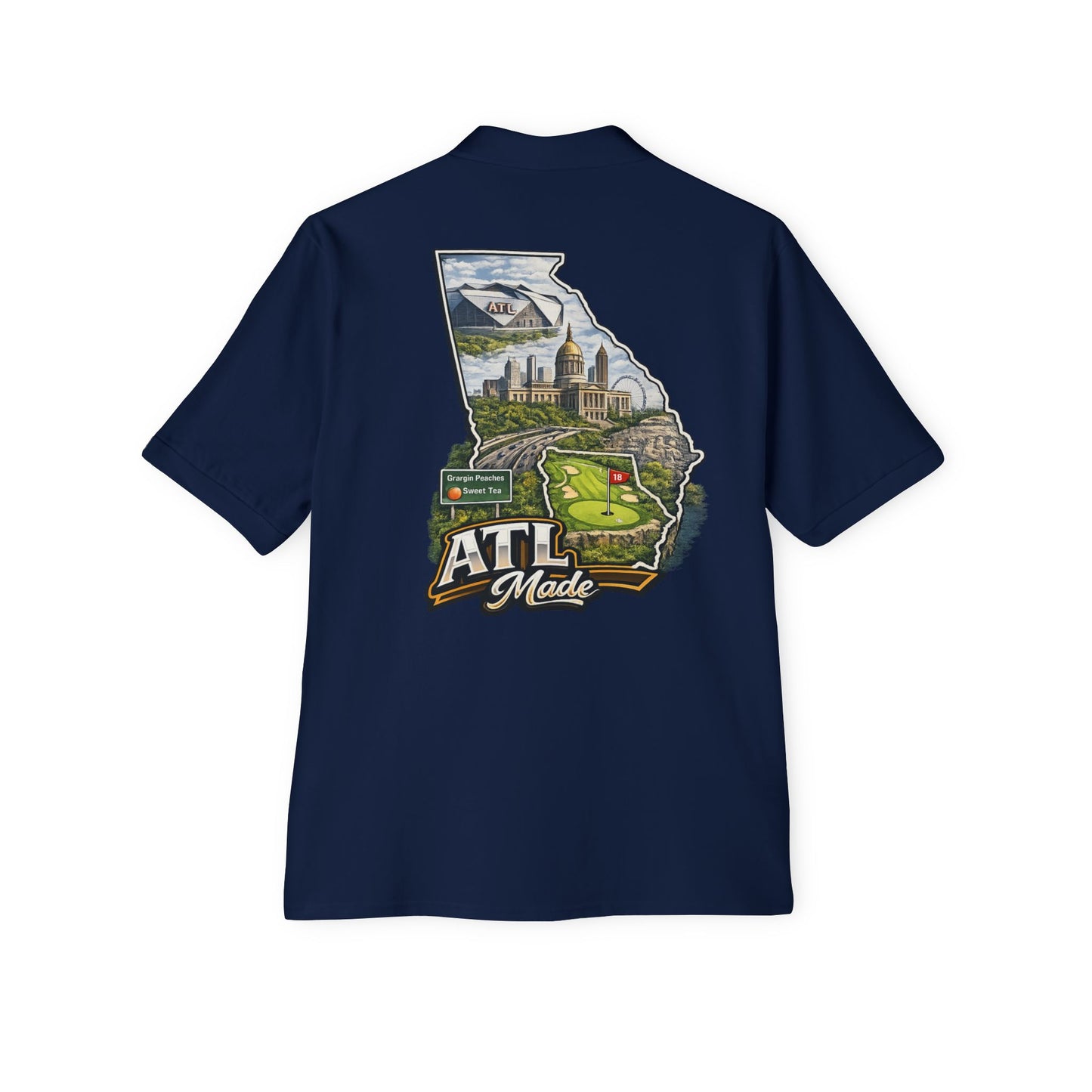 ATL Made Georgia Polo Shirt — Atlanta State Map Golf & Cityscape Chest Logo