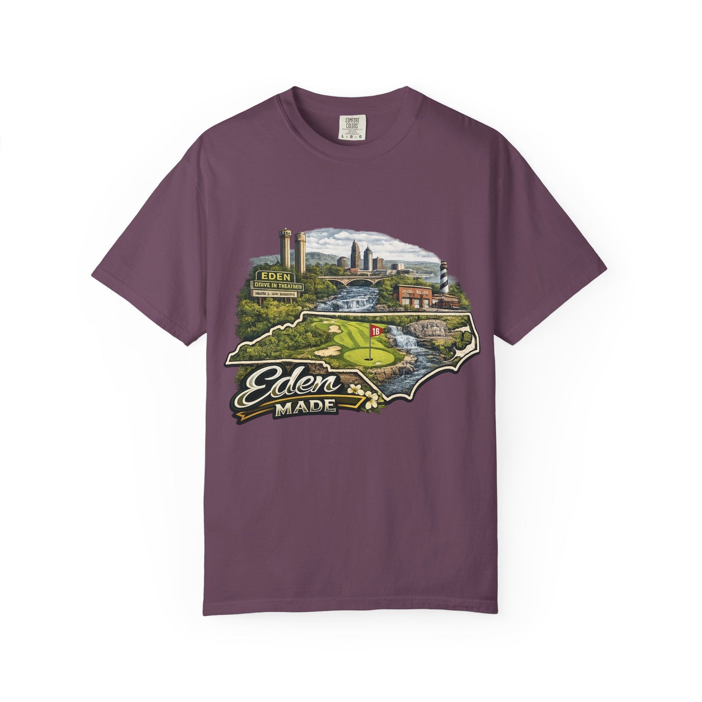 T-Shirt — 'Eden Made' Scenic Cityscape Tee (Vintage Travel/Local Pride)