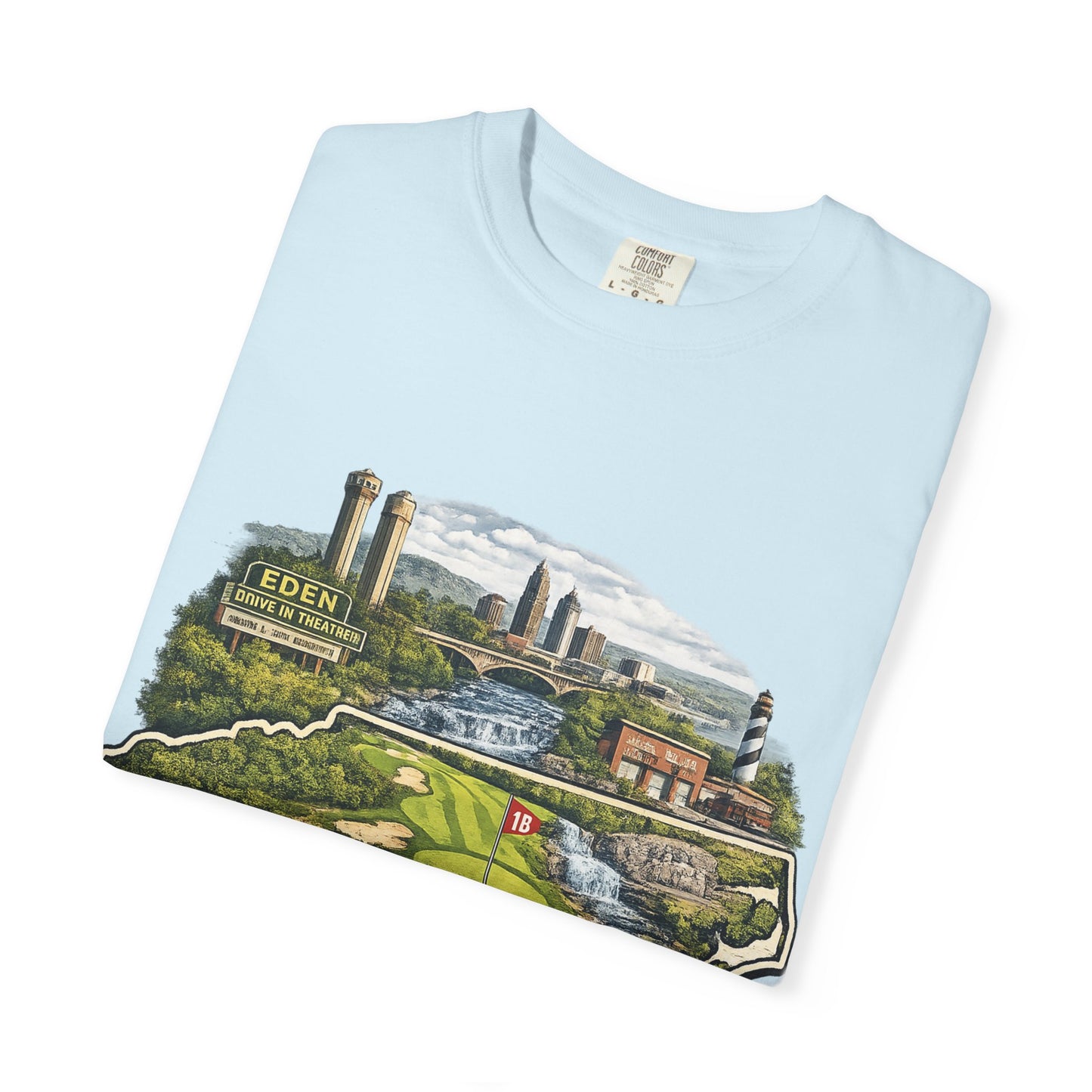 T-Shirt — 'Eden Made' Scenic Cityscape Tee (Vintage Travel/Local Pride)