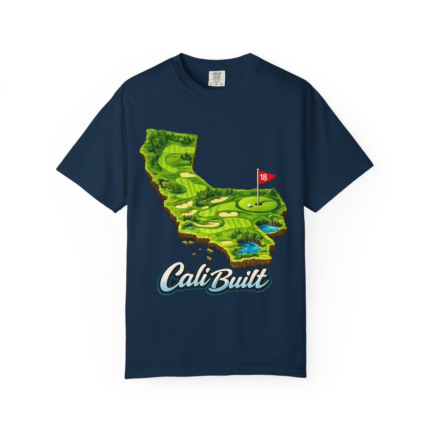 Golf California T‑Shirt — 'Cali Built' State Map Golf Course Design