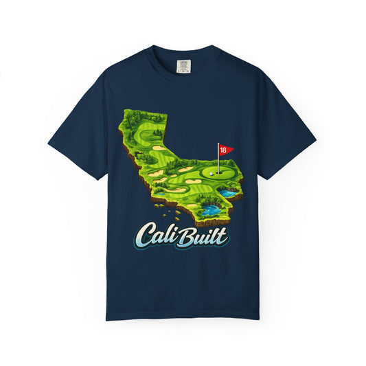 Golf California T‑Shirt — 'Cali Built' State Map Golf Course Design