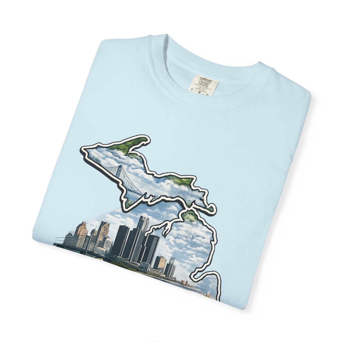 Detroit Made Michigan T-Shirt — State Outline with Detroit Skyline & Parks