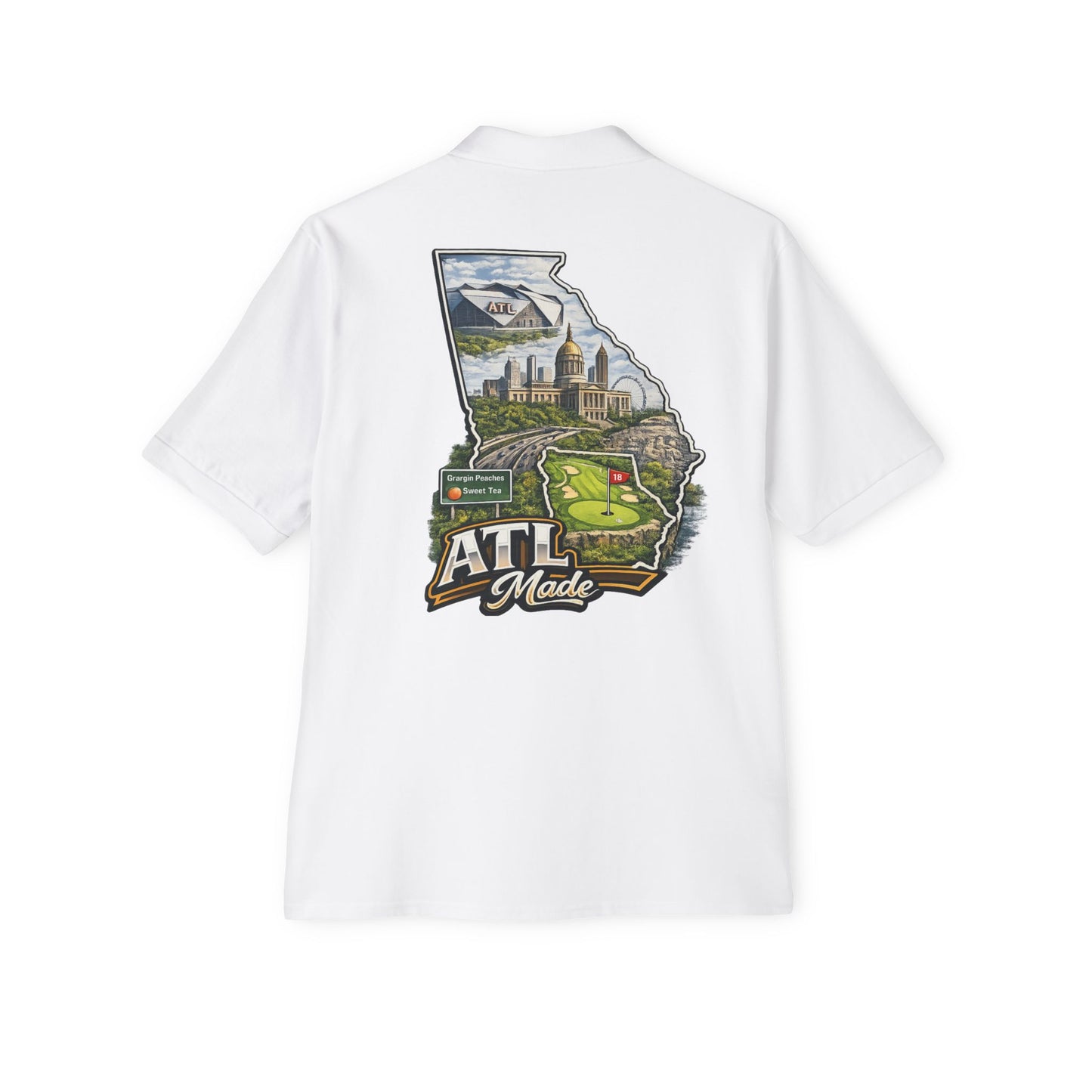ATL Made Georgia Polo Shirt — Atlanta State Map Golf & Cityscape Chest Logo