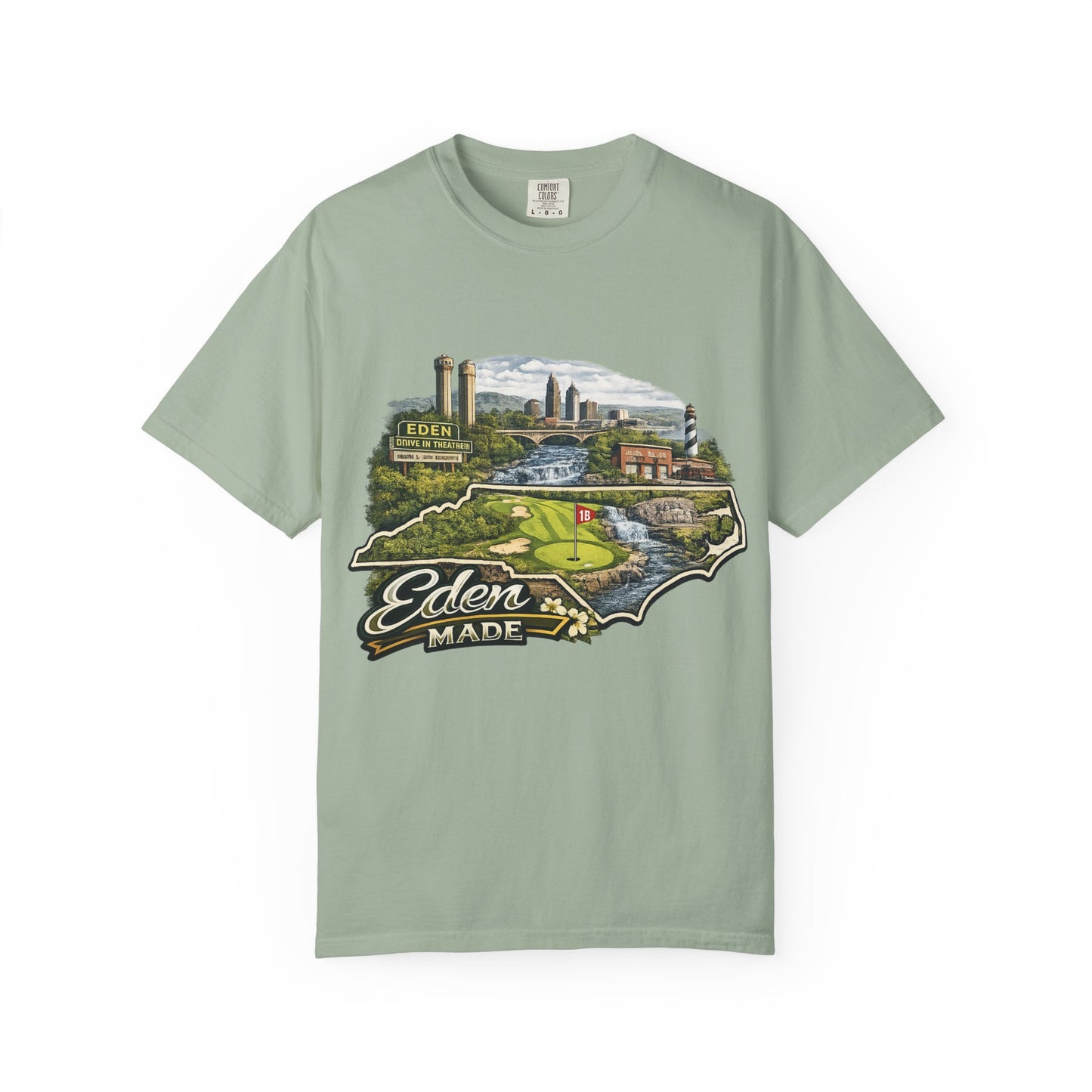 T-Shirt — 'Eden Made' Scenic Cityscape Tee (Vintage Travel/Local Pride)