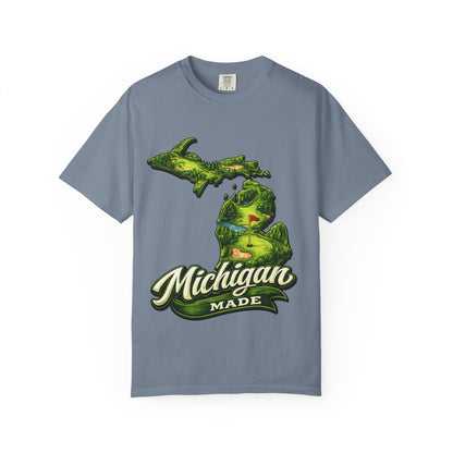 Michigan Made T-Shirt — Retro Green Map Graphic