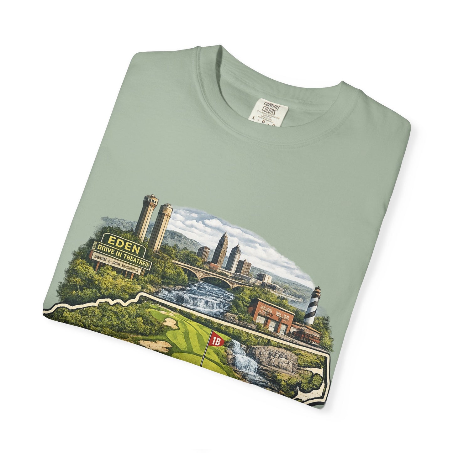 T-Shirt — 'Eden Made' Scenic Cityscape Tee (Vintage Travel/Local Pride)