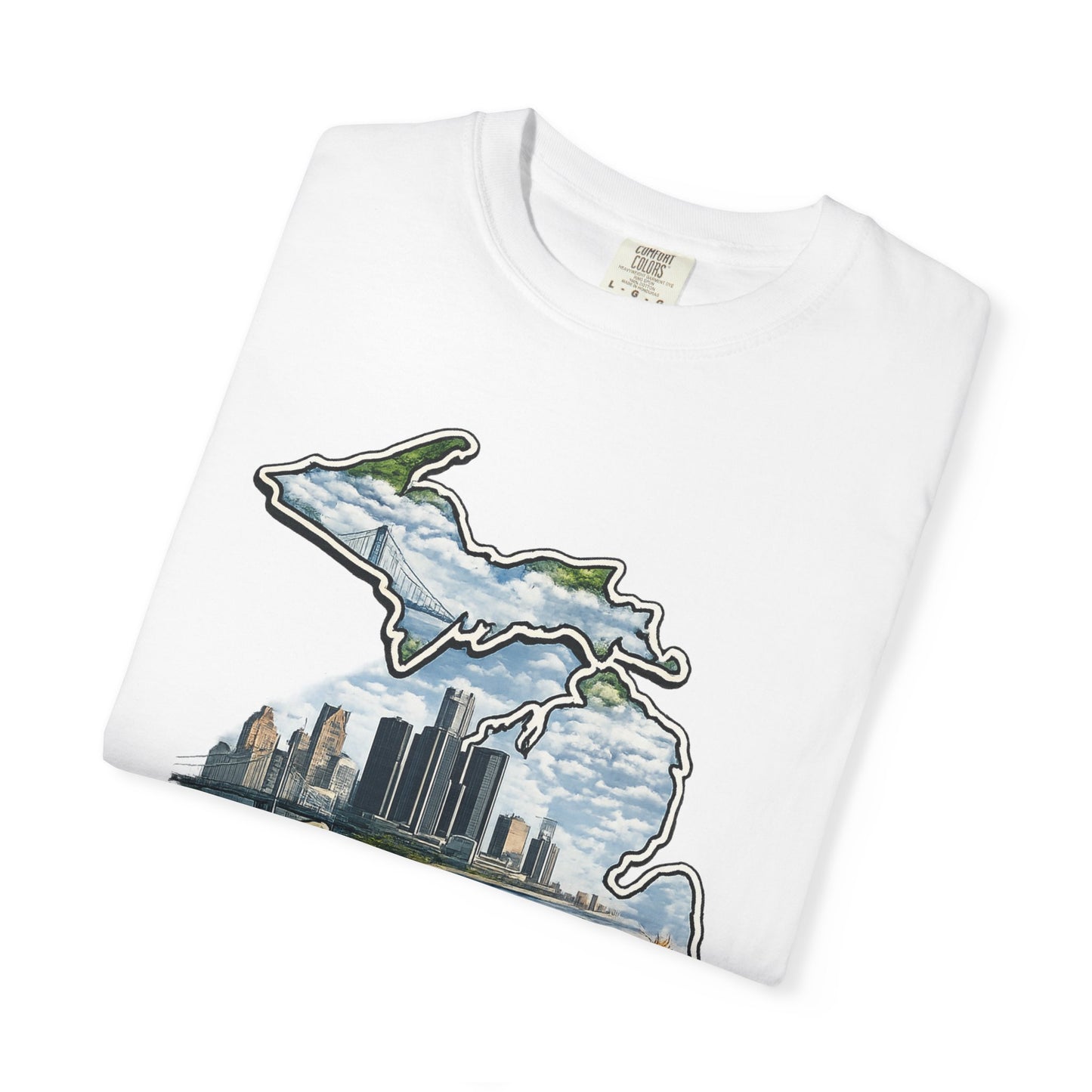 Detroit Made Michigan T-Shirt — State Outline with Detroit Skyline & Parks