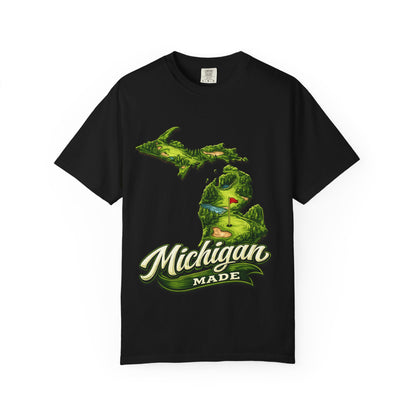 Michigan Made T-Shirt — Retro Green Map Graphic