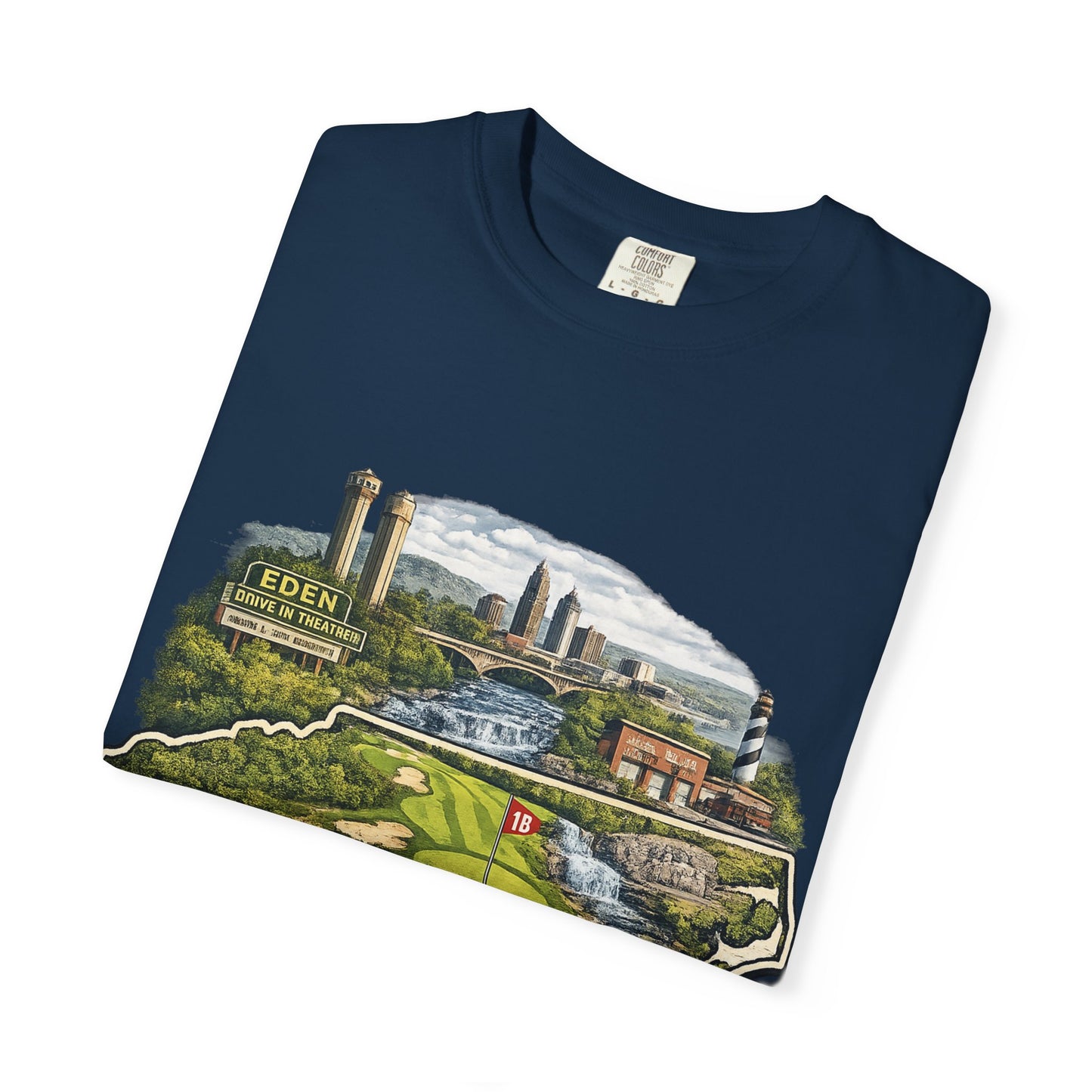 T-Shirt — 'Eden Made' Scenic Cityscape Tee (Vintage Travel/Local Pride)
