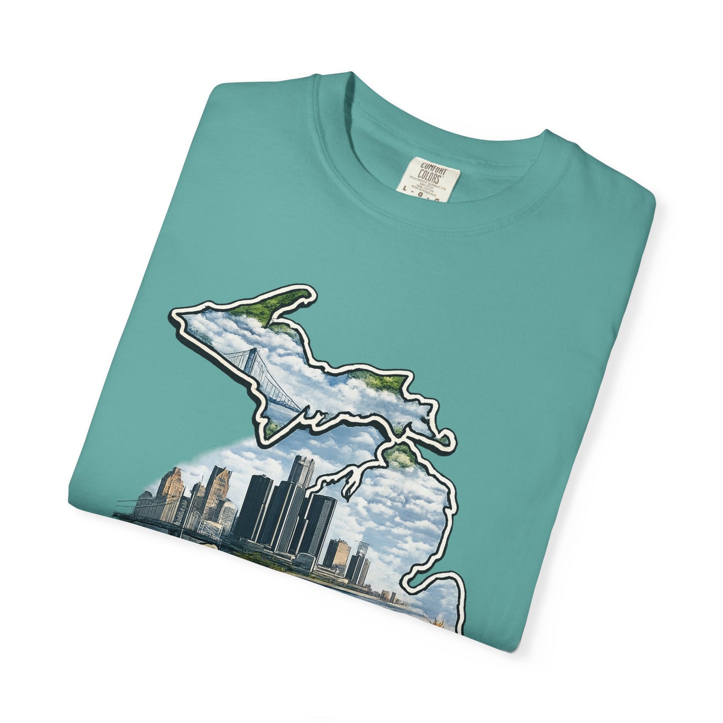 Detroit Made Michigan T-Shirt — State Outline with Detroit Skyline & Parks