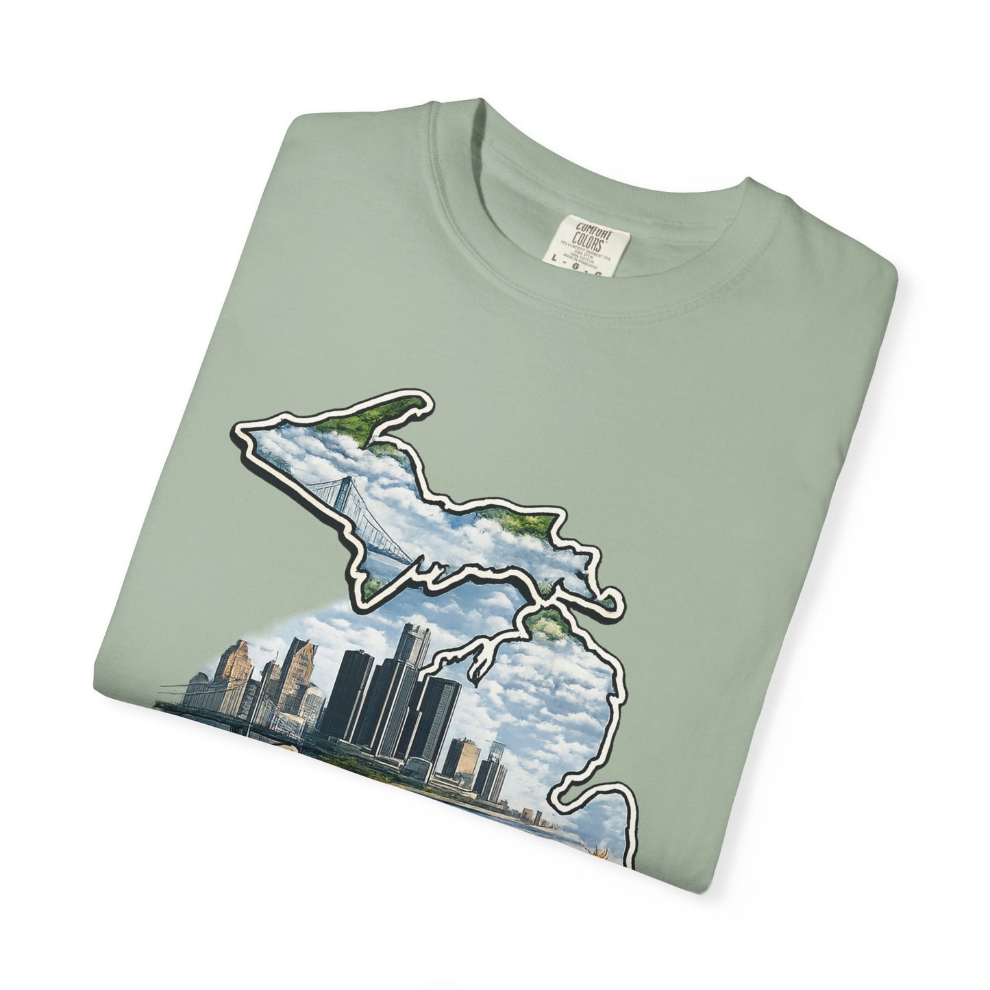 Detroit Made Michigan T-Shirt — State Outline with Detroit Skyline & Parks