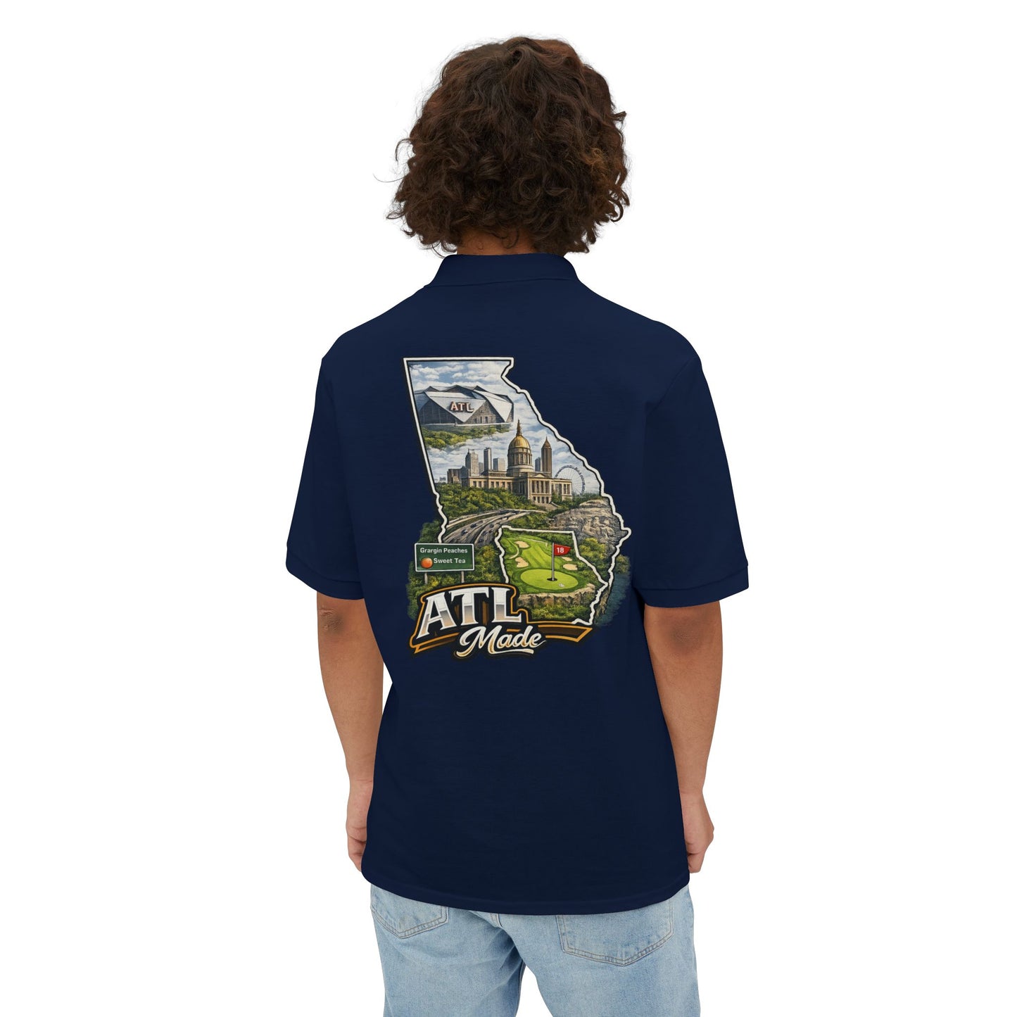 ATL Made Georgia Polo Shirt — Atlanta State Map Golf & Cityscape Chest Logo