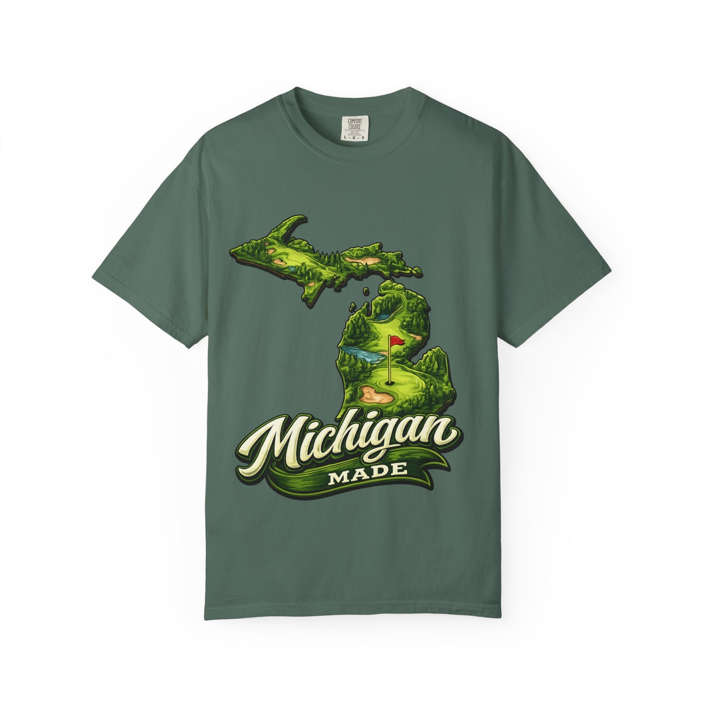 Michigan Made T-Shirt — Retro Green Map Graphic