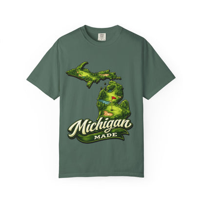 Michigan Made T-Shirt — Retro Green Map Graphic