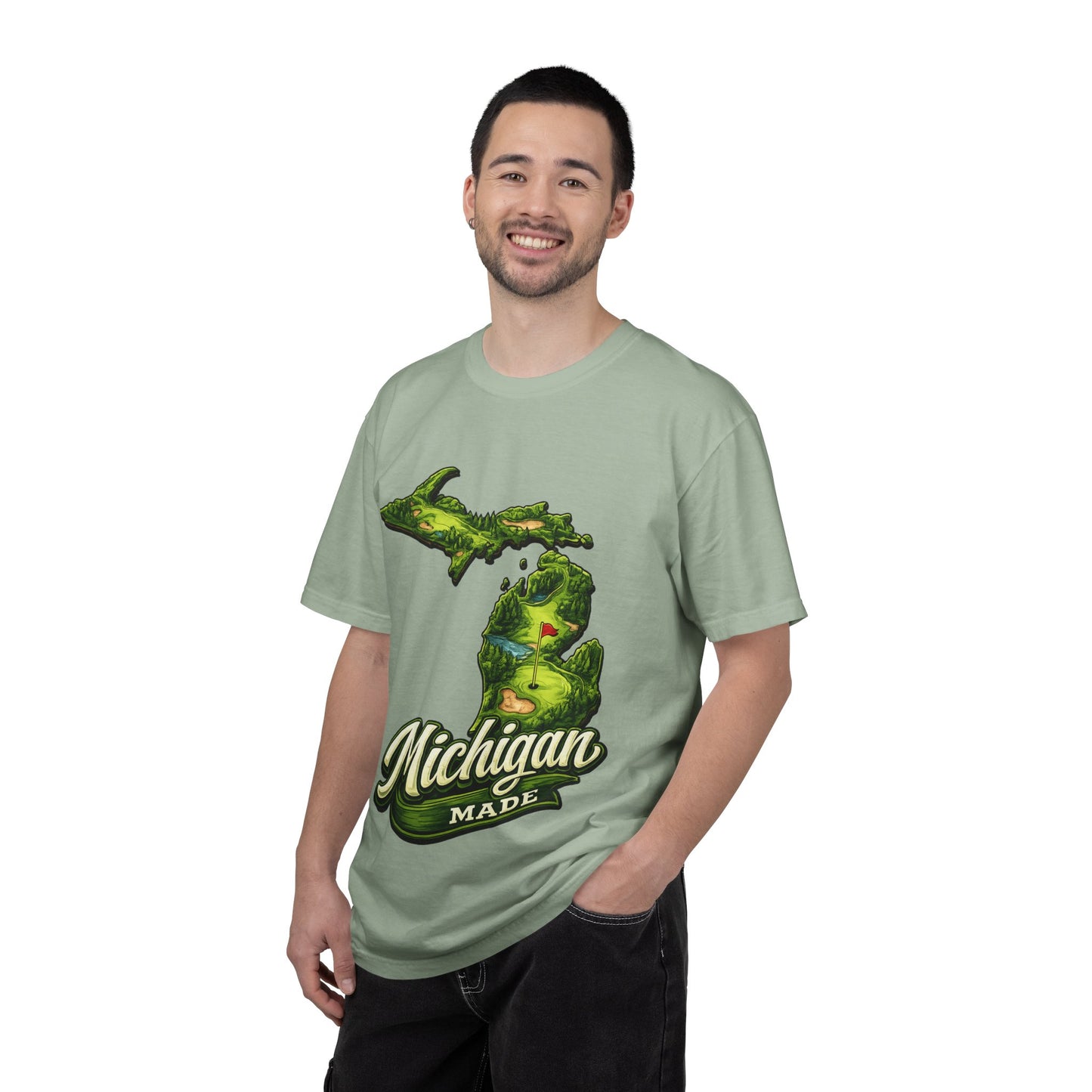 Michigan Made T-Shirt — Retro Green Map Graphic