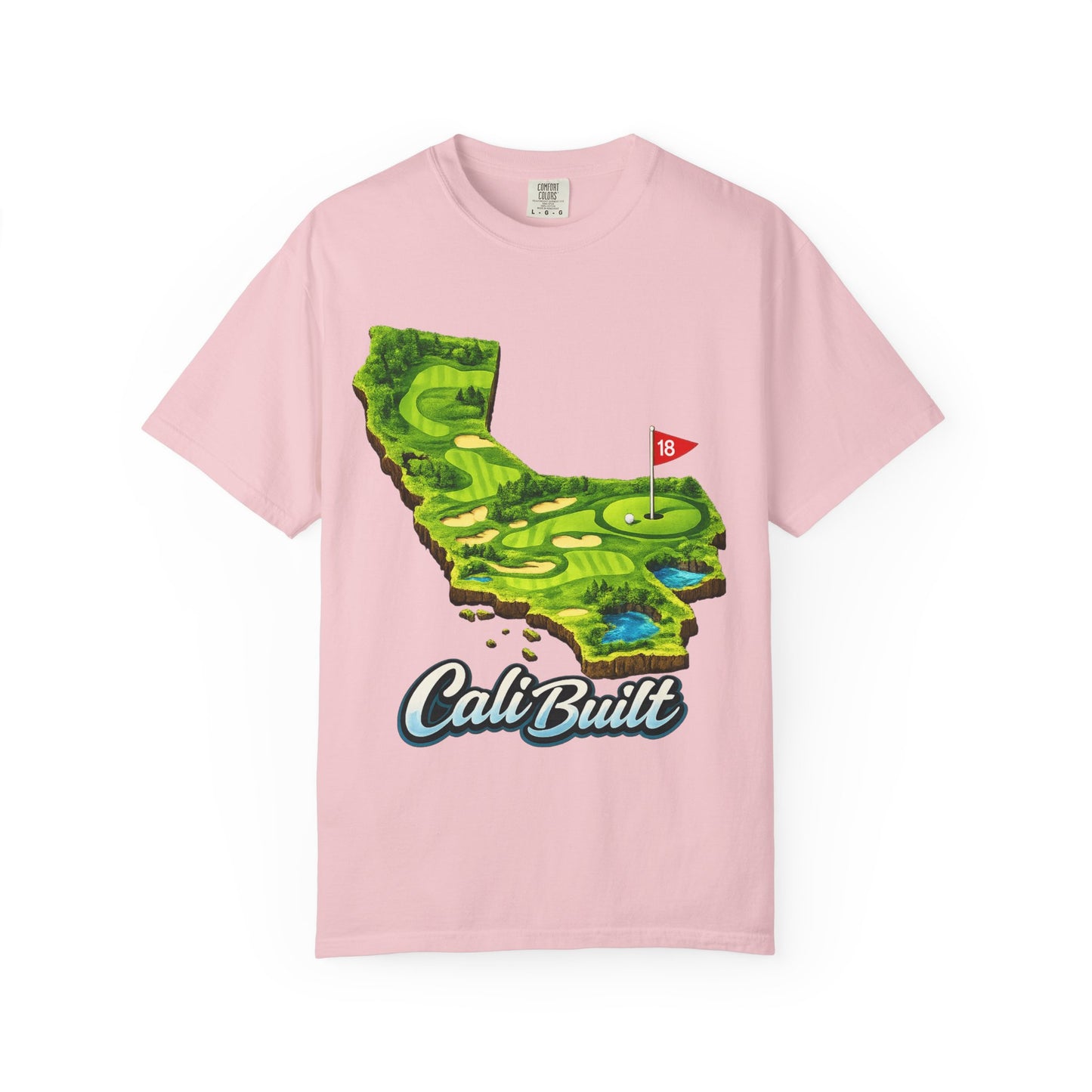 Golf California T‑Shirt — 'Cali Built' State Map Golf Course Design