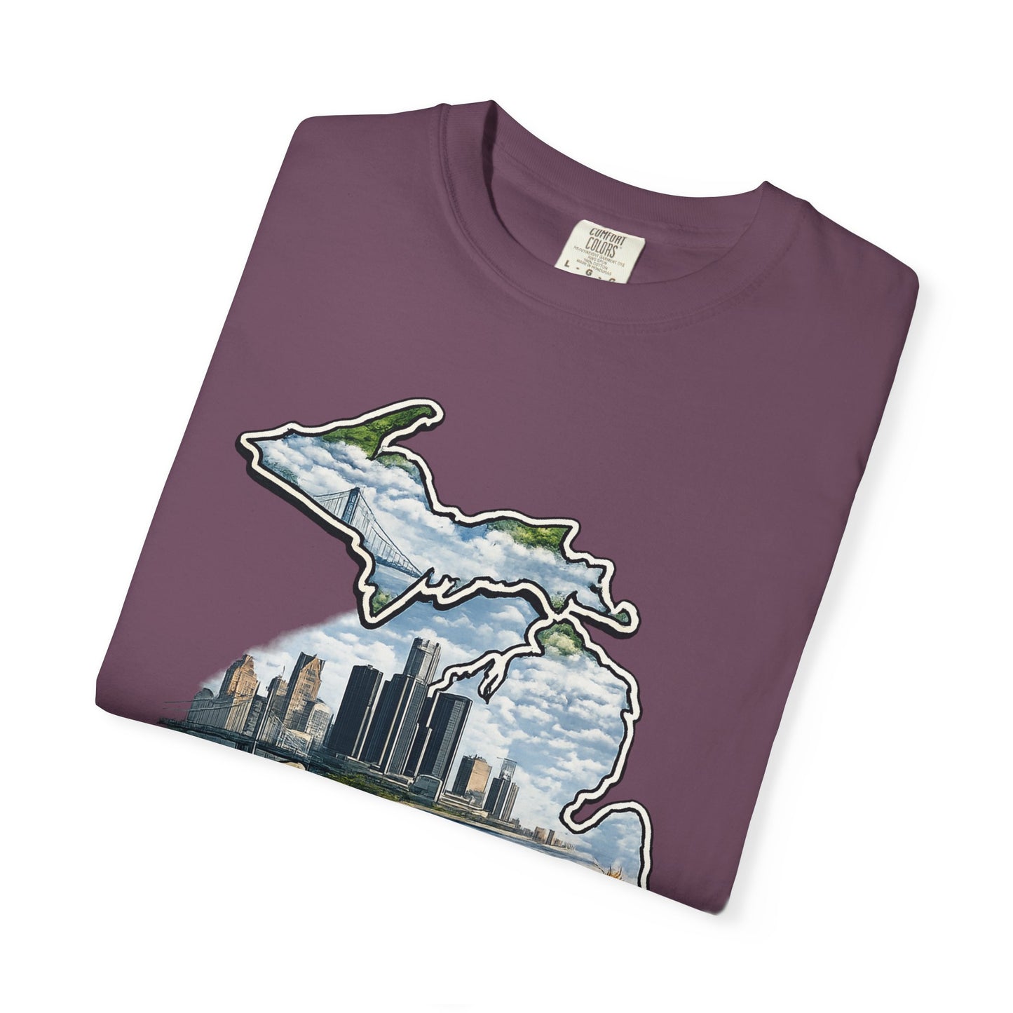 Detroit Made Michigan T-Shirt — State Outline with Detroit Skyline & Parks