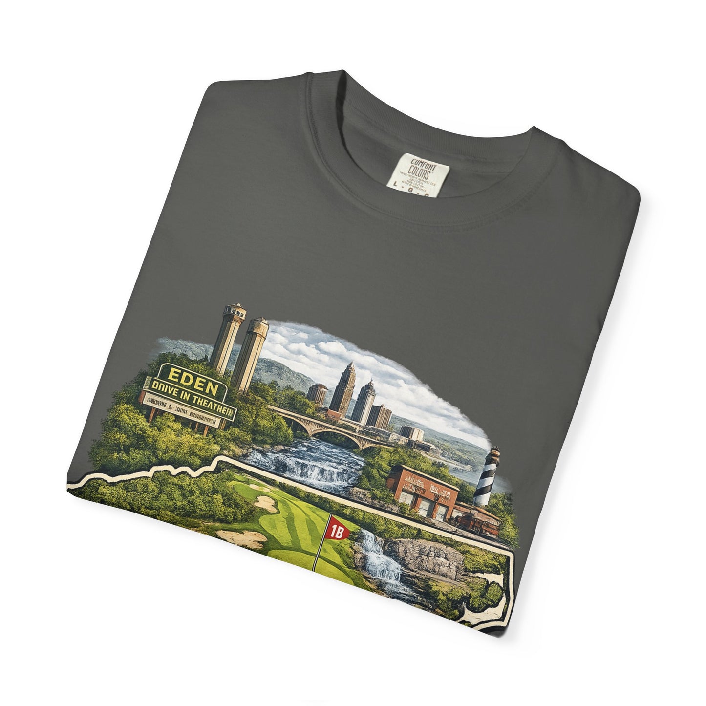 T-Shirt — 'Eden Made' Scenic Cityscape Tee (Vintage Travel/Local Pride)