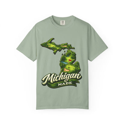 Michigan Made T-Shirt — Retro Green Map Graphic