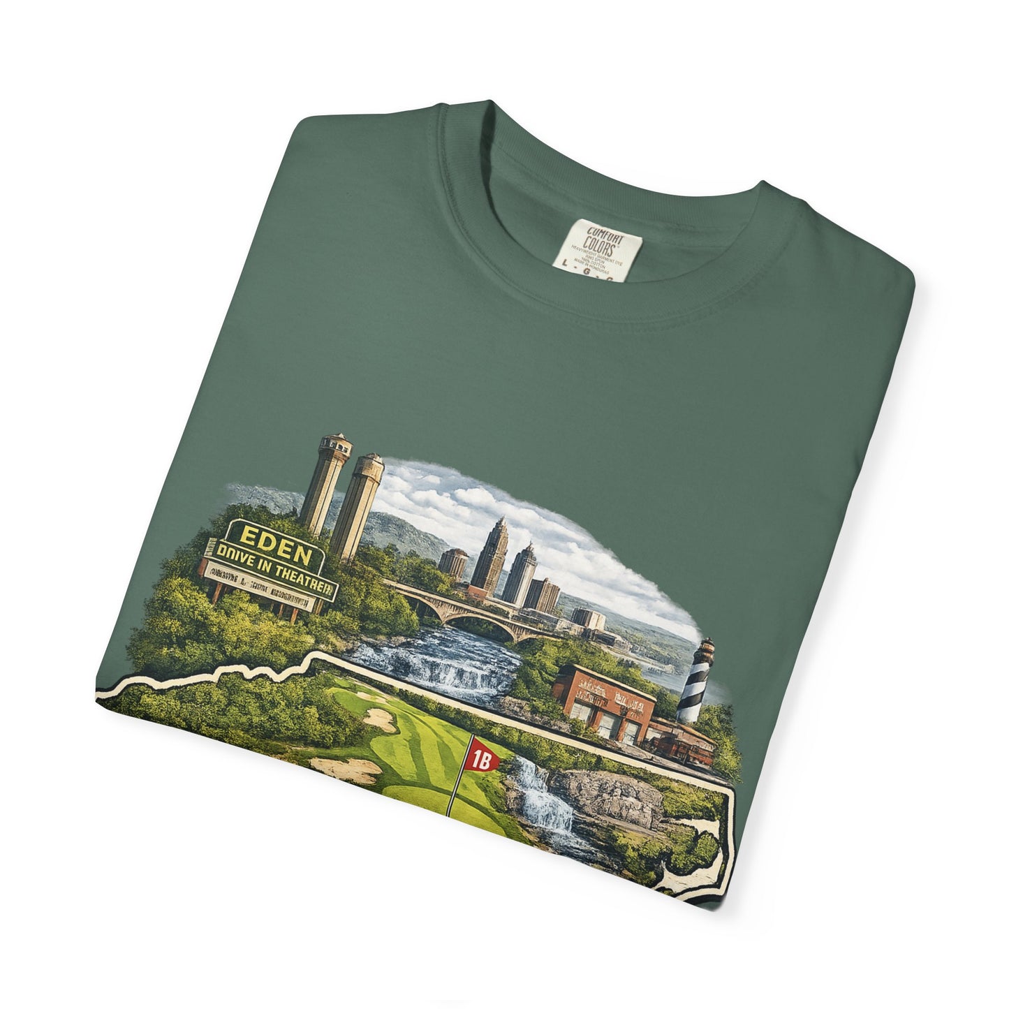 T-Shirt — 'Eden Made' Scenic Cityscape Tee (Vintage Travel/Local Pride)