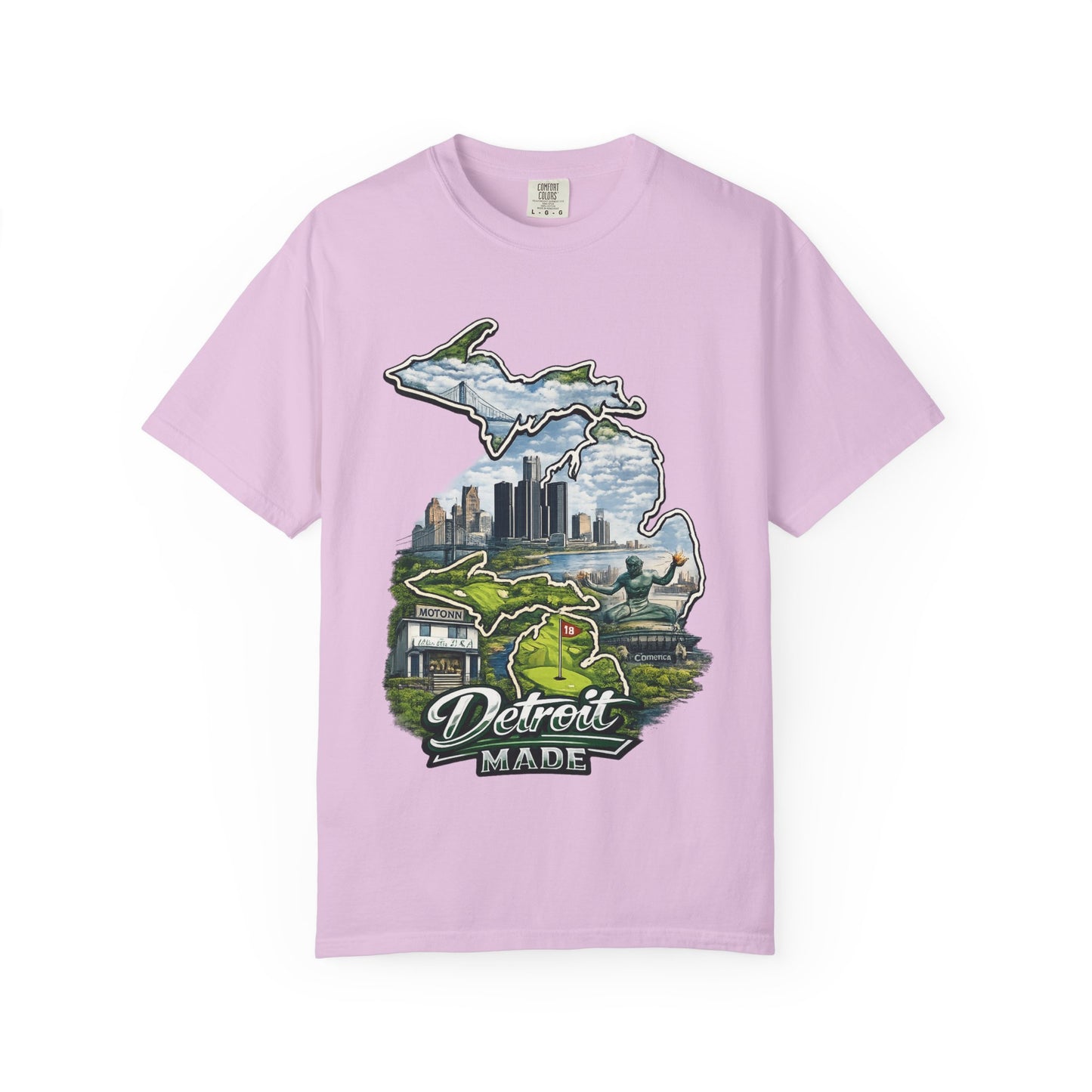 Detroit Made Michigan T-Shirt — State Outline with Detroit Skyline & Parks