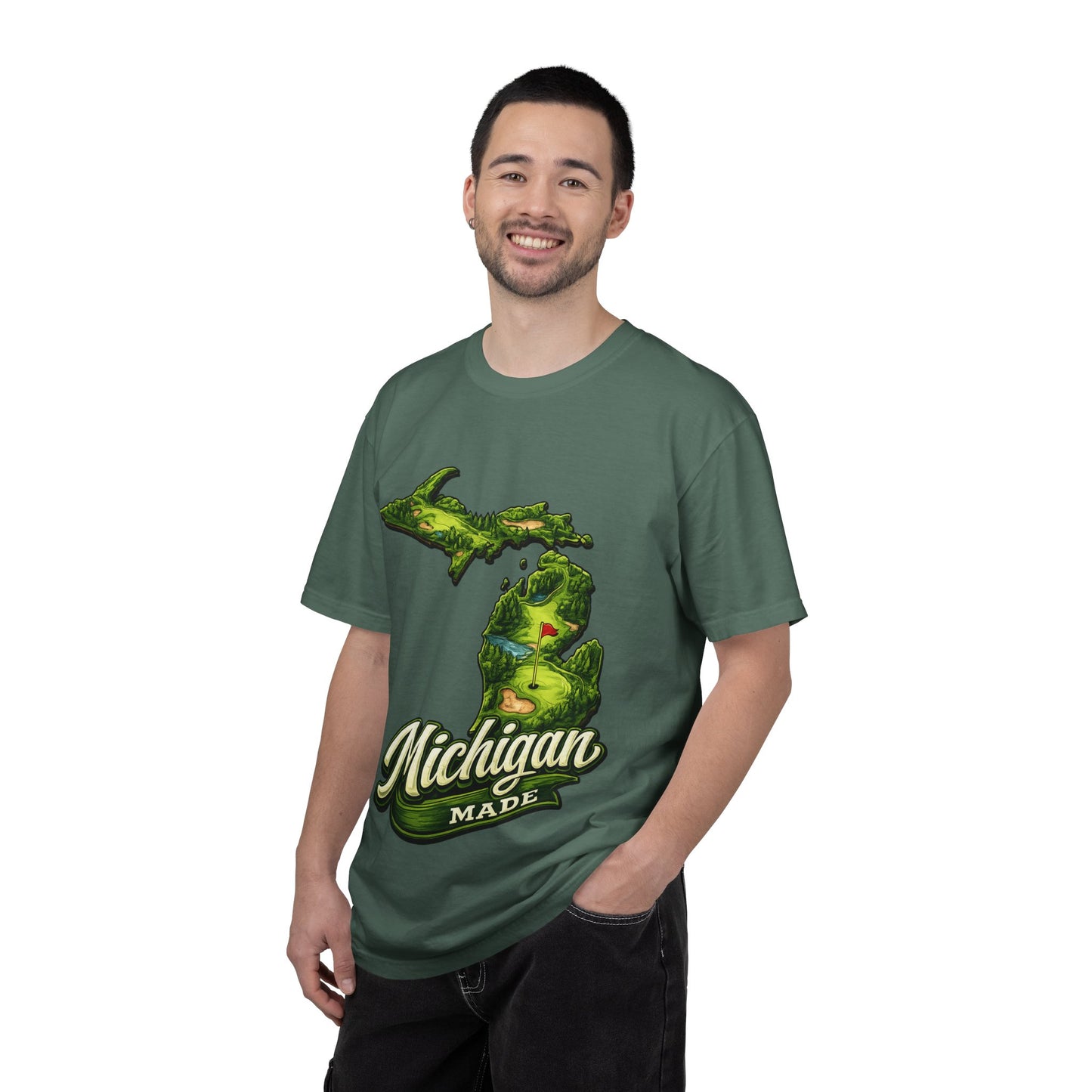 Michigan Made T-Shirt — Retro Green Map Graphic