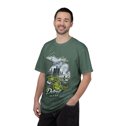 Detroit Made Michigan T-Shirt — State Outline with Detroit Skyline & Parks
