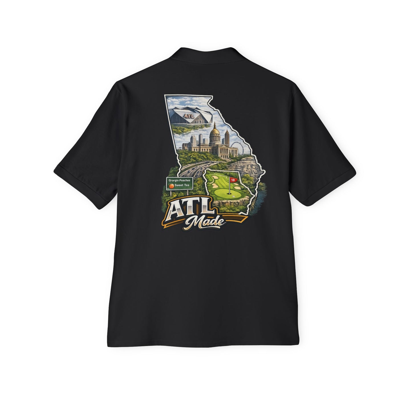ATL Made Georgia Polo Shirt — Atlanta State Map Golf & Cityscape Chest Logo