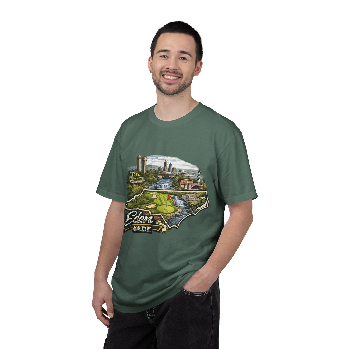 T-Shirt — 'Eden Made' Scenic Cityscape Tee (Vintage Travel/Local Pride)