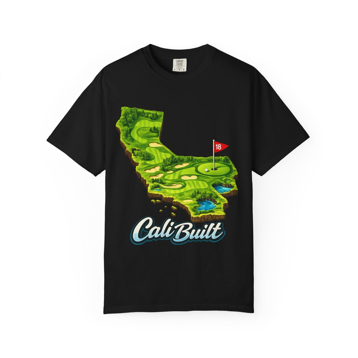 Golf California T‑Shirt — 'Cali Built' State Map Golf Course Design