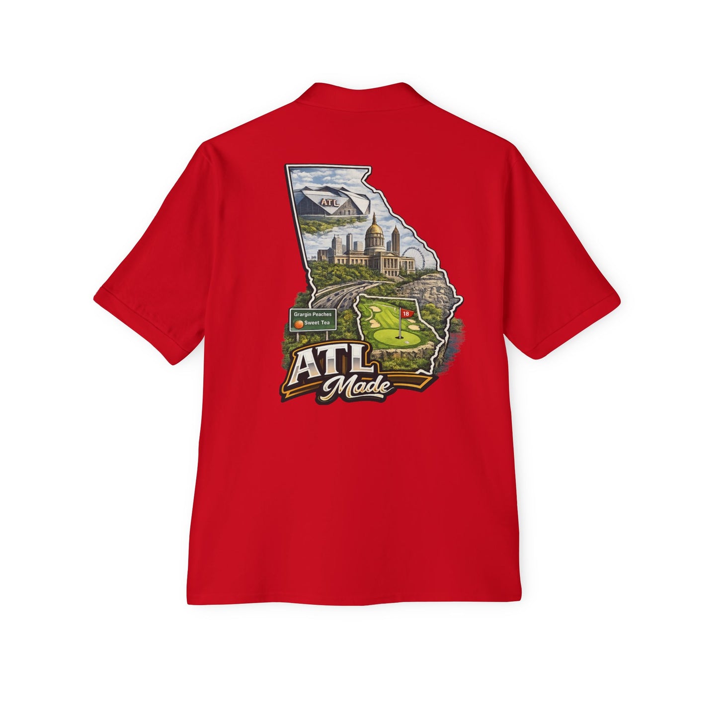 ATL Made Georgia Polo Shirt — Atlanta State Map Golf & Cityscape Chest Logo
