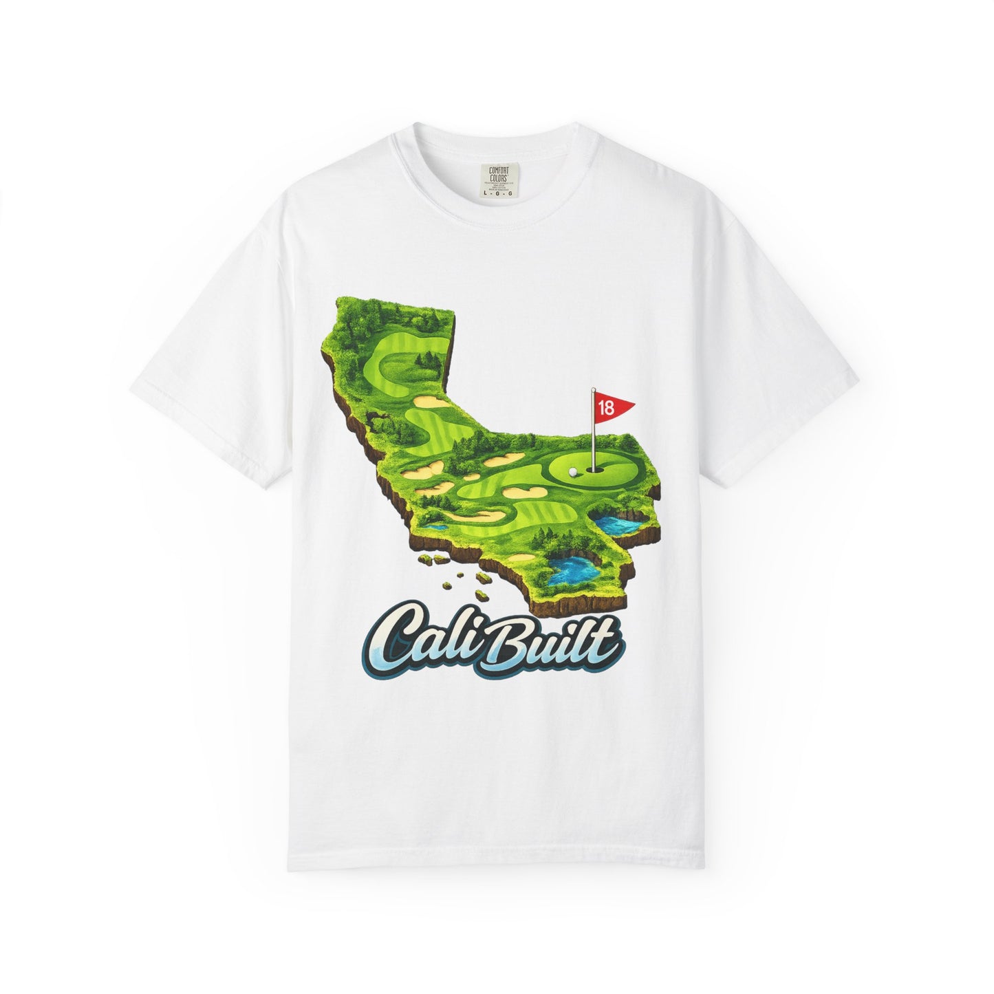 Golf California T‑Shirt — 'Cali Built' State Map Golf Course Design
