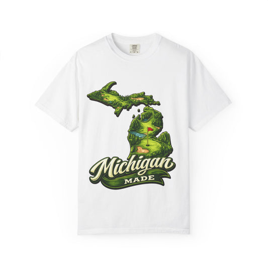 Michigan Made T-Shirt — Retro Green Map Graphic