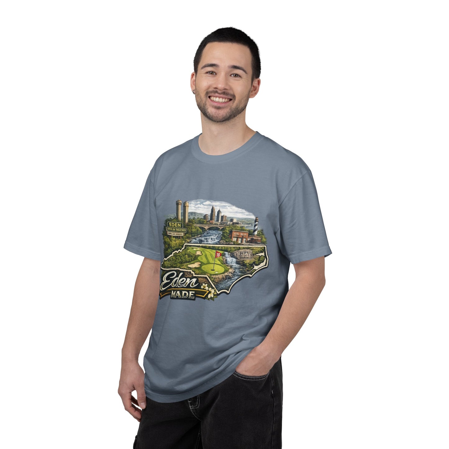 T-Shirt — 'Eden Made' Scenic Cityscape Tee (Vintage Travel/Local Pride)