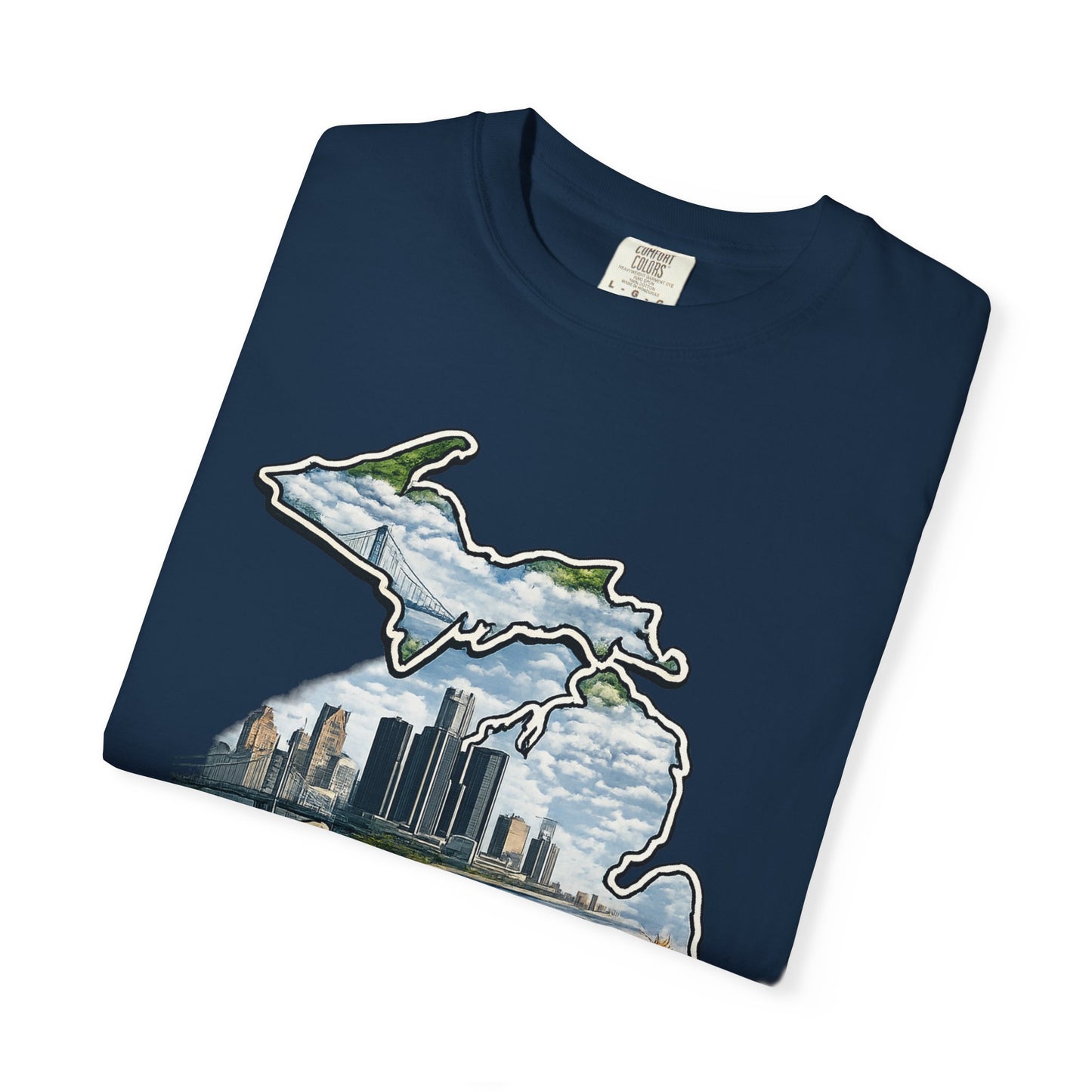Detroit Made Michigan T-Shirt — State Outline with Detroit Skyline & Parks