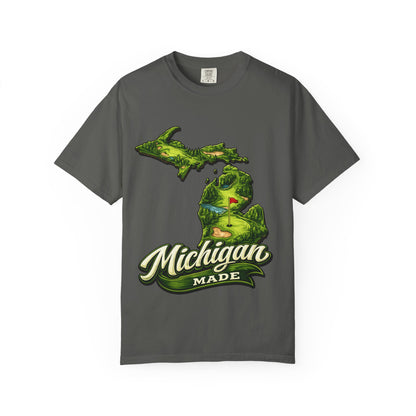 Michigan Made T-Shirt — Retro Green Map Graphic