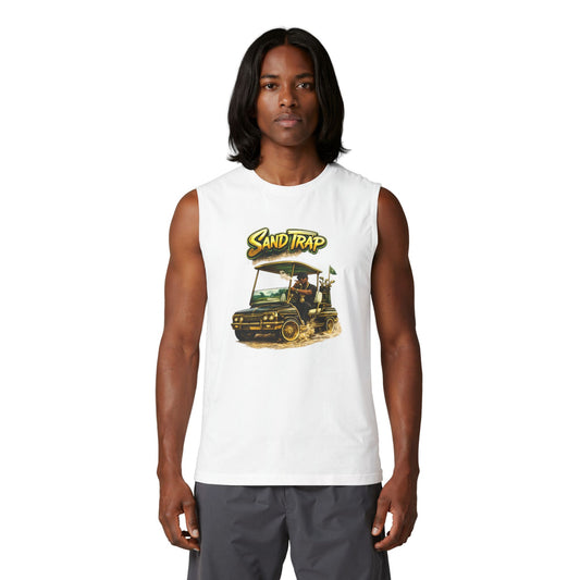 Sand Trap Golf Cart Muscle Tank — Vintage Golf Humor Sleeveless Tee