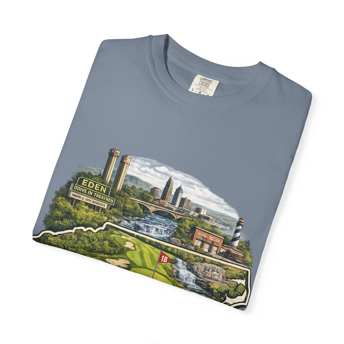 T-Shirt — 'Eden Made' Scenic Cityscape Tee (Vintage Travel/Local Pride)