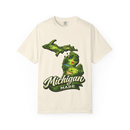 Michigan Made T-Shirt — Retro Green Map Graphic
