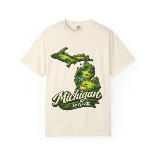 Michigan Made T-Shirt — Retro Green Map Graphic