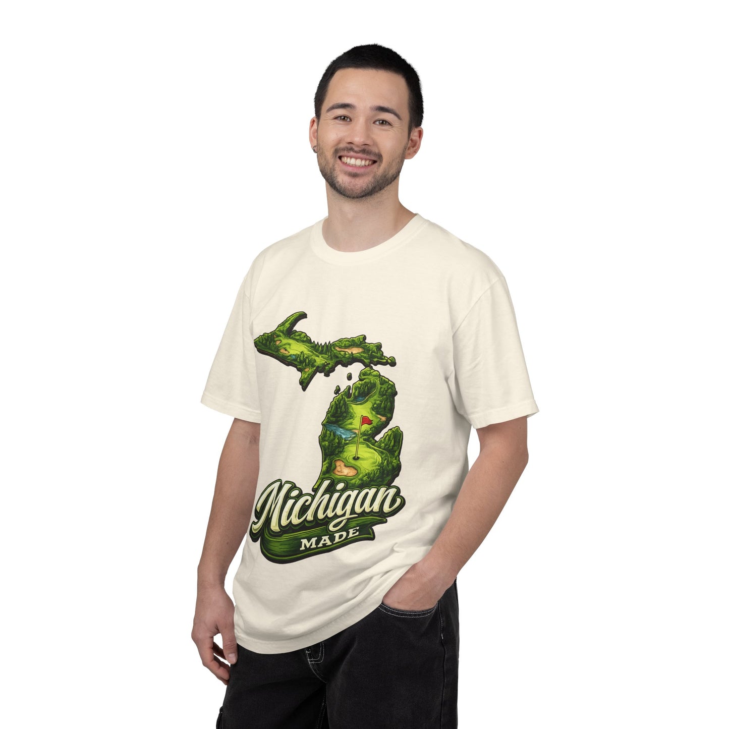 Michigan Made T-Shirt — Retro Green Map Graphic