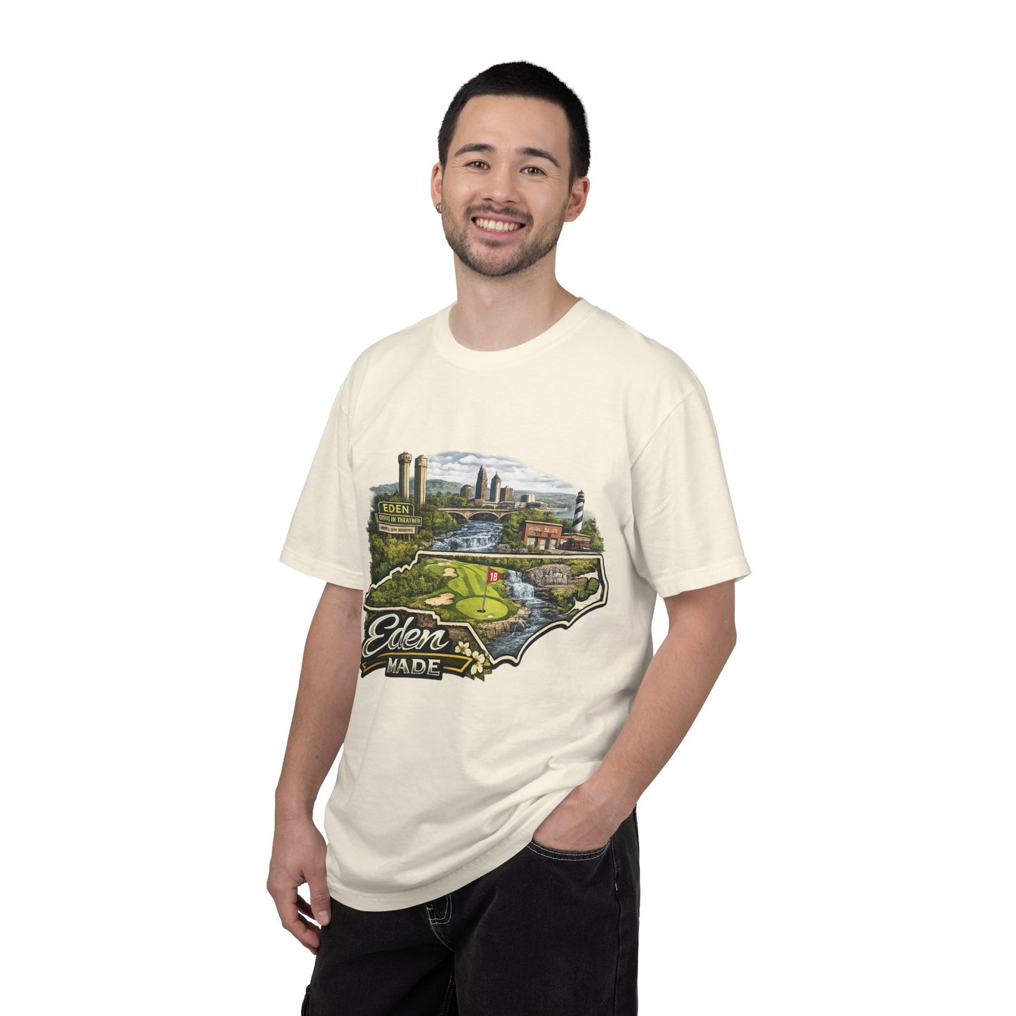 T-Shirt — 'Eden Made' Scenic Cityscape Tee (Vintage Travel/Local Pride)