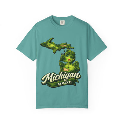 Michigan Made T-Shirt — Retro Green Map Graphic