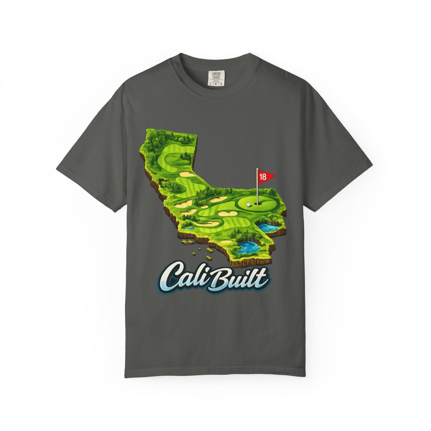 Golf California T‑Shirt — 'Cali Built' State Map Golf Course Design