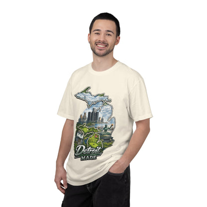 Detroit Made Michigan T-Shirt — State Outline with Detroit Skyline & Parks