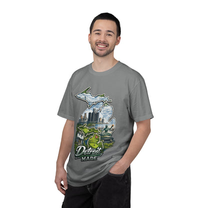 Detroit Made Michigan T-Shirt — State Outline with Detroit Skyline & Parks