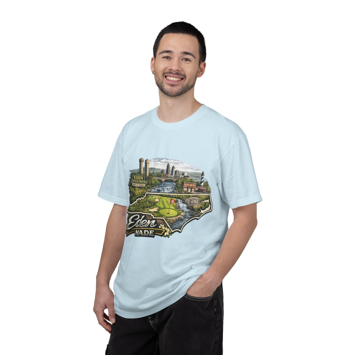 T-Shirt — 'Eden Made' Scenic Cityscape Tee (Vintage Travel/Local Pride)